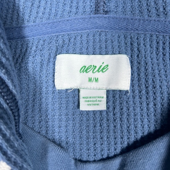 Aerie pullover Hoodie Womens Medium Blue Waffle Knit Oversized Casual Loungewear - Picture 2 of 14